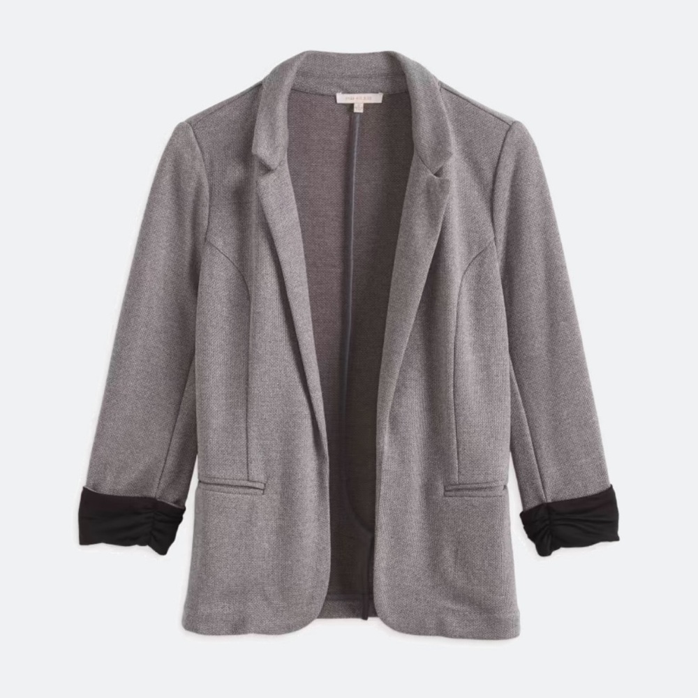 Skies Are Blue Textured Blazer - cropped sleeves